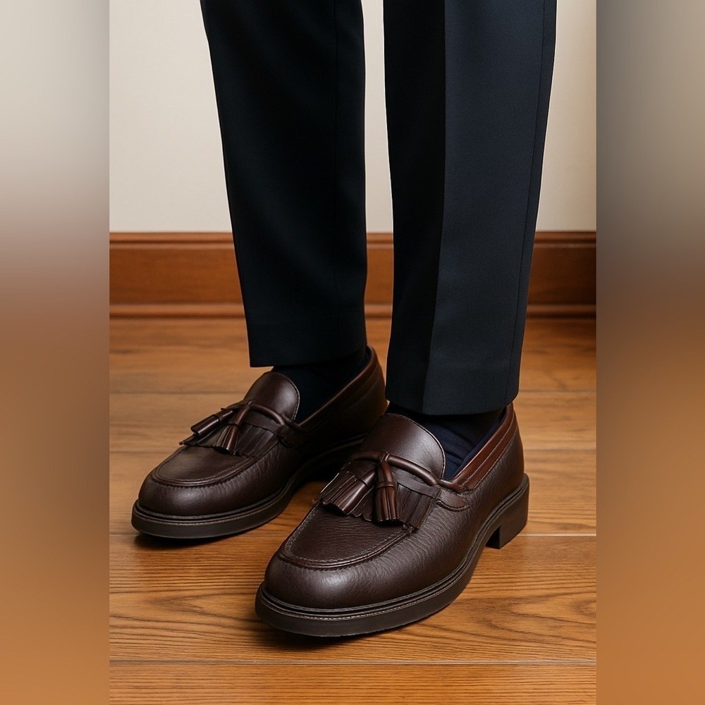 E.T. Wright men’s tassel loafers in a rich br